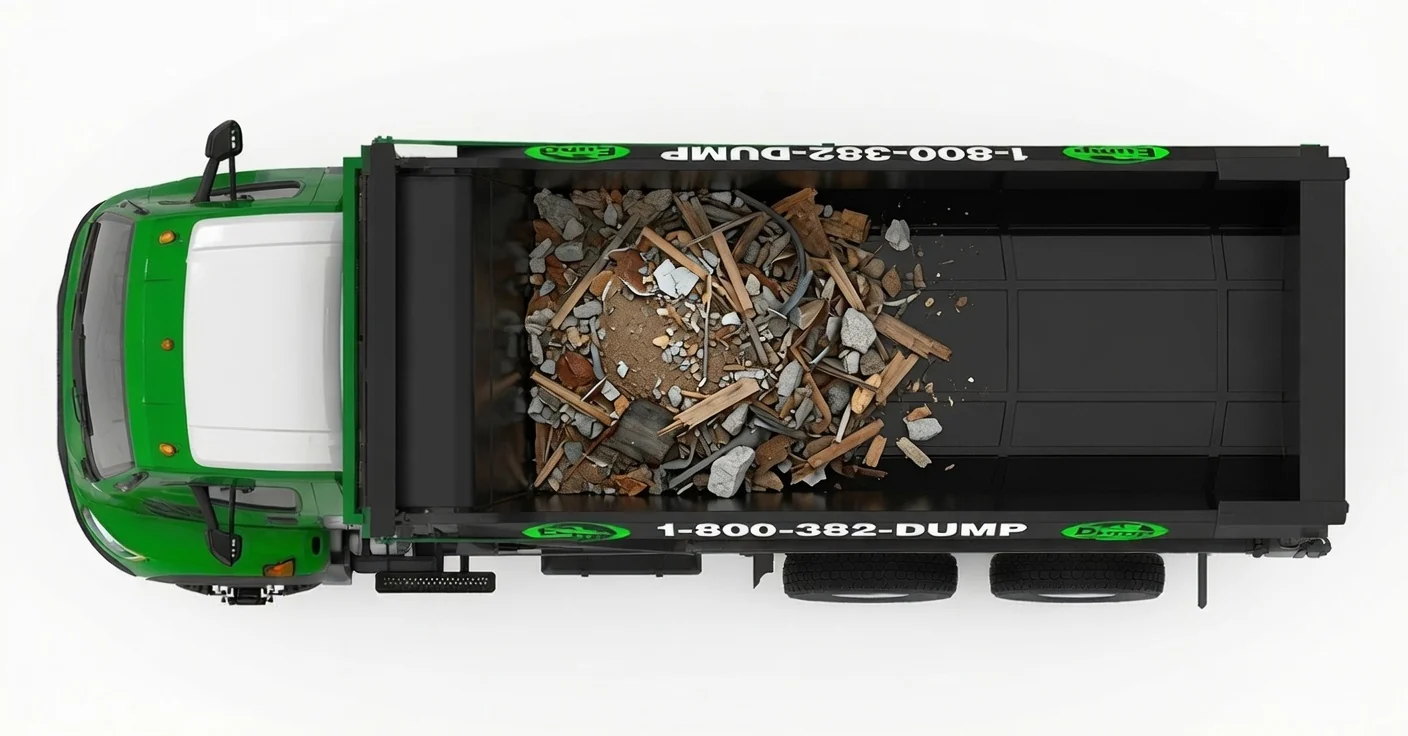 EconoDump dump truck 1/2 truck full of debris, top view