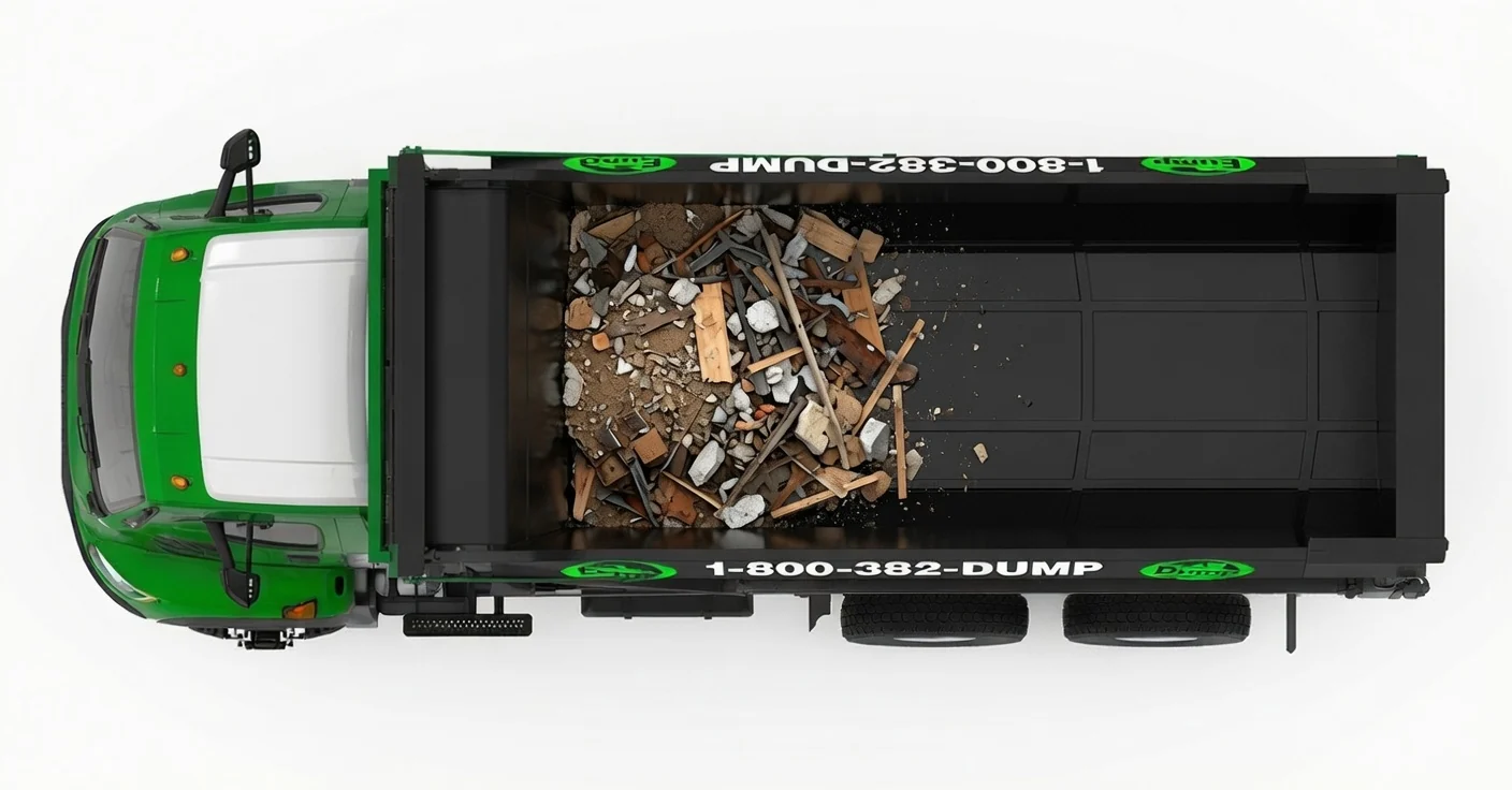 EconoDump dump truck 1/4 truck full of debris, top view